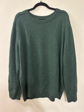 LL Bean Signature 100% Merino Wool Mens Sweater XXL Green Crewneck Knit Pullover